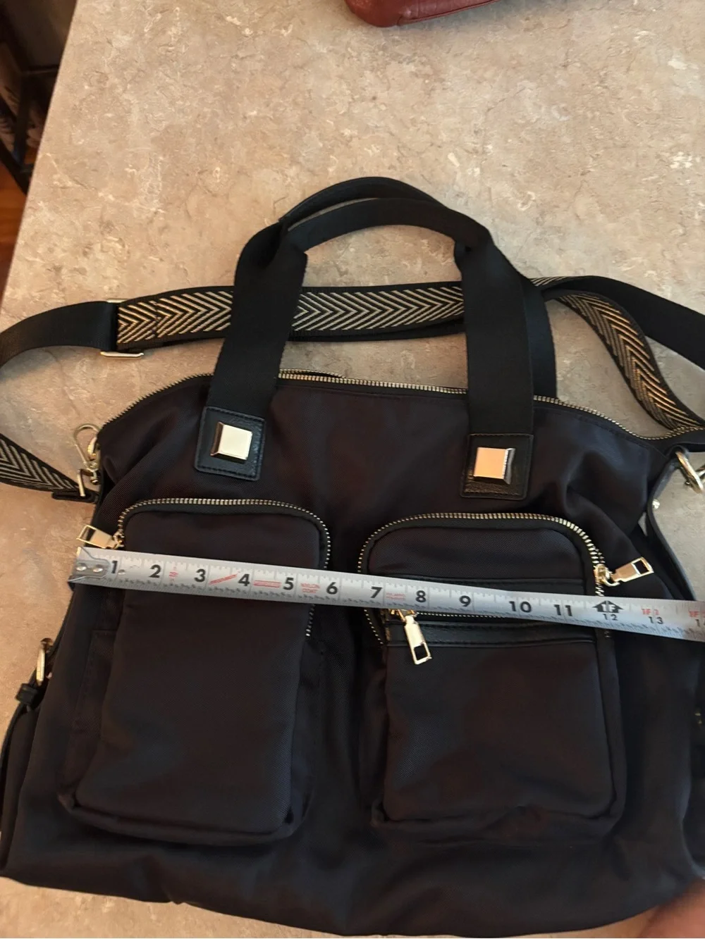 Women’s Black Nylon Multi-Pocket Tote Bag